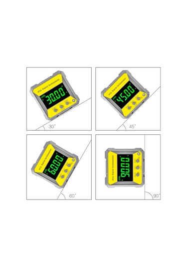 Moveevo Plastik Ip54 Su Geçirmez Lcd Ekranlı 4x90 Açı Ölçer, Tek Taraflı Mıknatıslı Dijital Seviye Cihazı Pil Dahil Değil - Sarı + Gri