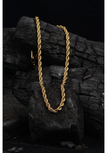 Vog 5mmçelik Halat - Burgu Sarı Renk Unisex 24 Ayar Altın Kaplama Çelik Zincir Sarı