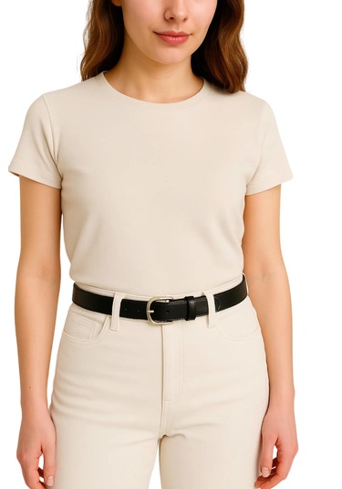 Kadın Kemer Siyah Deri Kumaş Ve Kot