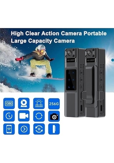 Ulzyvf Haikou Yüksek Netlik Wifi Video Kamera, Kompakt Klipsli Kızılötesi Gece Görüşlü Taşınabilir Aksiyon Kamerası Siyah Siyah