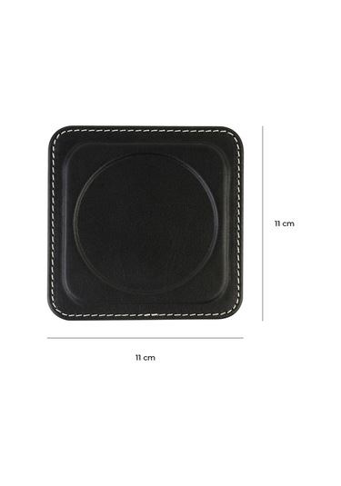 Bardak Altlığı,6 Lı Set,masaüstü Yuvarlak Cup Coaster,vegan Suni Deri,11x11 Cm.,siyah