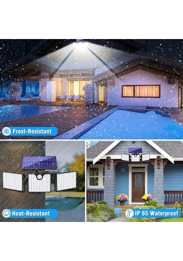Fortunelane 266 Led 3 Kafa Duvar Lambası, İnsan Algılama + Işık Kontrolü, Ip65 Su Geçirmez Bahçe Aydınlatması, 400lm Güneş Enerji