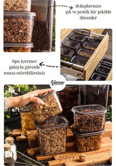 Vienev 24'lü Beyaz Serigrafi Etiketli Peggy Kare Erzak Ve Baharat Full Set 6x 1,75 1,2, 0,55, 0,45 Ant Şeffaf