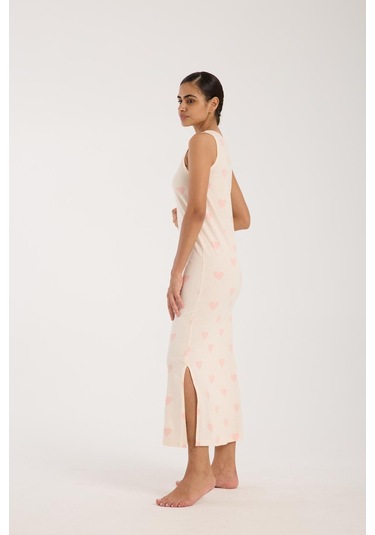 Akbeniz Kadın Kalın Askılı Yırtmaçlı Uzun Pudra Gecelik Pudra