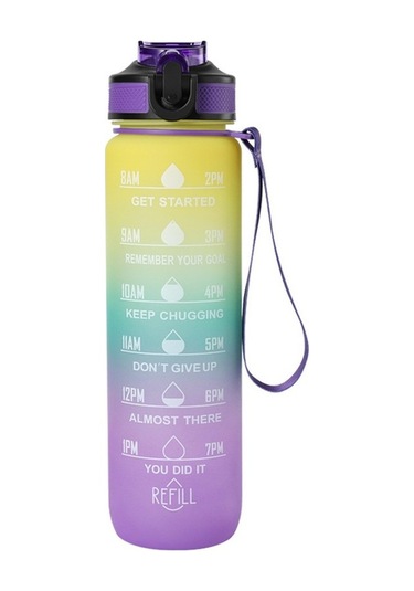 Novahub Çok Renkli Aşamalı Buzlu Bardak 1000ml Spor Pipetli Su Bardağı Zaman Ölçeği Mavi Mor, Maksimum Kapasite Çok Renkli