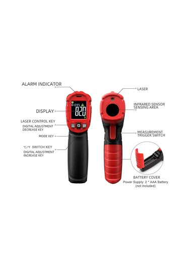 Reedark Habotest Ht641b+ Isı Ölçer -50 600 C, Kişisiz Nesne Yüzeyi Lazer Isı Ölçümü, Mutfak Ve Endüstri, Siyah+kırmızı Pil Yok