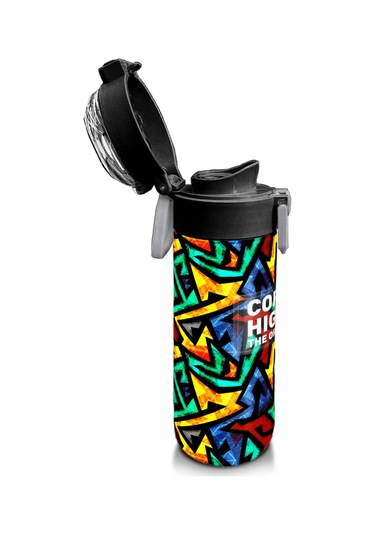 Coral High Kids Siyah Grafiti Desenli Pipetli Ve Direkt İçim Çelik Termos 500 Ml 31847 Siyah - Mavi