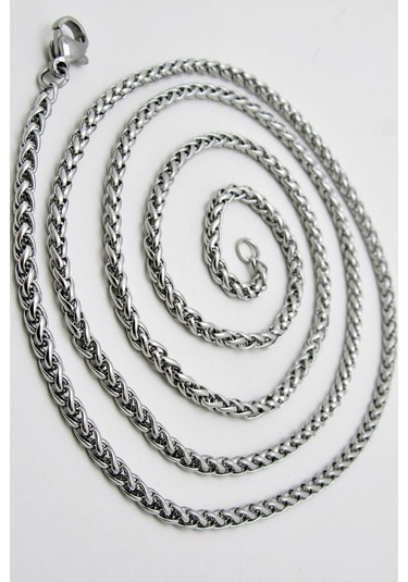 Ince Yuvarlak Erkek Çelik Kolye Zincir 2 Mm 56 Cm Eck12 Beyaz