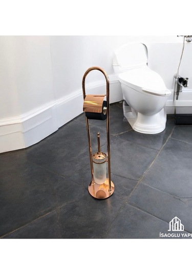İsaoğlu Yapı Bakır Tuvalet Kağıtlığı Ve Klozet Fırçası Seti Komple Pirinç Materyal Bronz Set Bakır