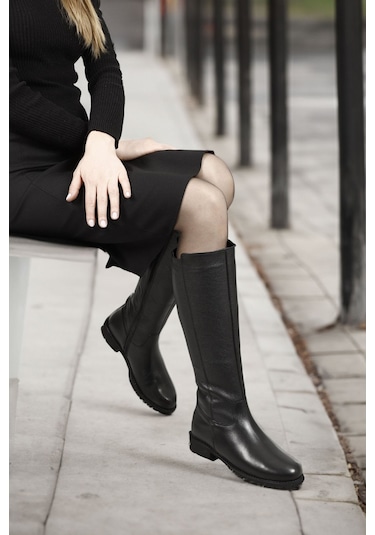 Gönderir Kadın Siyah Floter Fermuarlı Kauçuk Taban Hakiki Deri Çizme Gkzc13444551 Siyah