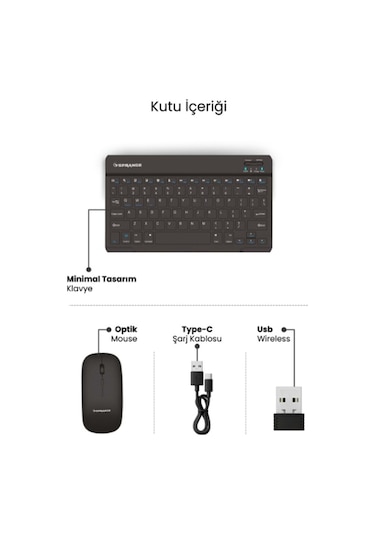 Siyah Kablosuz Klavye Ve Mouse Seti Optik