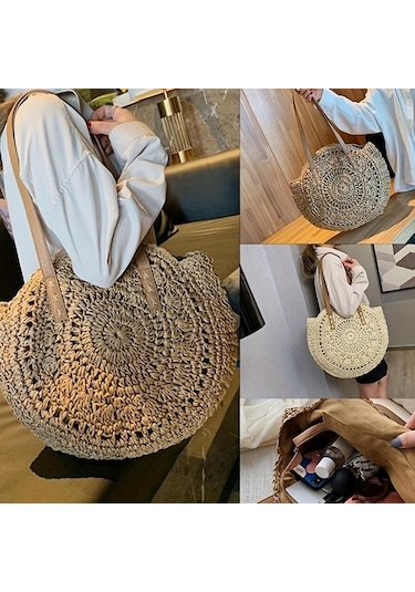 Yuvarlak Hasır Dokuma Kadın Çantası,