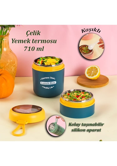 Porsima 66720 Çelik Yemek Termosu Lunch Box Yemek Kabı Sarı 710ml