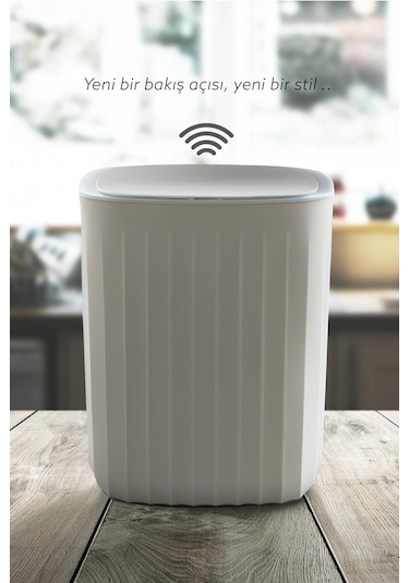 Okyanus Home Hareket Sensörlü 12lt Kırık Beyaz Çöp Kovası Beyaz