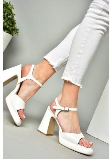 Fox Shoes S569012809 Beyaz Kalın Topuklu Kadın Ayakkabı Beyaz