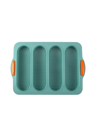 Wezone Yemek Kalitesi Silikon Fırın Kalıbı, 4 Bölmeli Sabit Tutamlı Ekmek Ve Kek Pişirme Aracı, Kaymağızlı, Yeşil Diğer