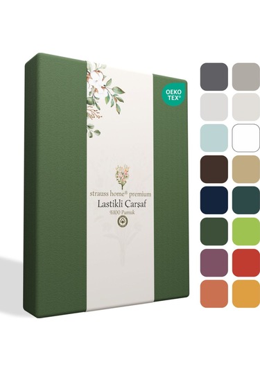 Strausshome Premium Lastikli Çarşaf %100 Pamuk Tek Kişilik / Çift Kişilik Özel Penye Oeko-tex Haki / Yeşil Haki - Yeşil