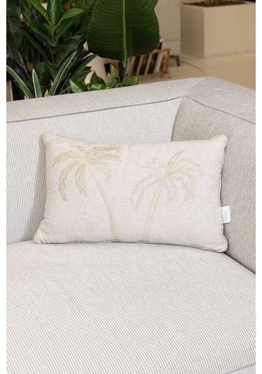 Pure Bej Palmiye Detaylı Dekoratif Boncuk Elyaf İç Dolgulu Kırlen Bej