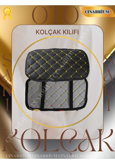 Fiat Egea Deri Oto Kolçak Kılıfı, Kaliteli Süngerli Sarı Nakışlı.