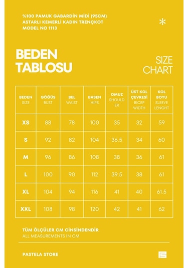 Pastelastore %100 Pamuk Gabardin Midi 95cm Astarlı Kemerli Kadın Trençkot 1113 Lacivert