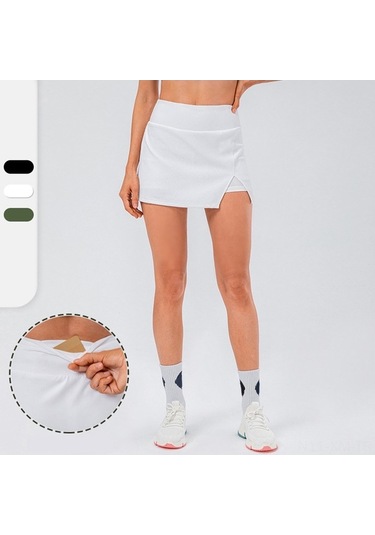 Fortunelane Yüksek Bel Spor Etek Kısa Şortlu, Anti-slip Hızlı Kuruyan, Yoga Tenis Golf İçin, Sırtı Kapanan Kadın Spor Giyimi Beya Beyaz