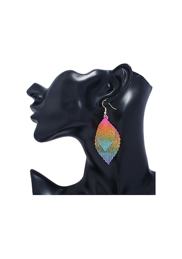 Çift Katmanlı Yapraklar Püskül Küpe Basit Retro Metal Yaprak Kulaklar Süsler Royalblue Sarı