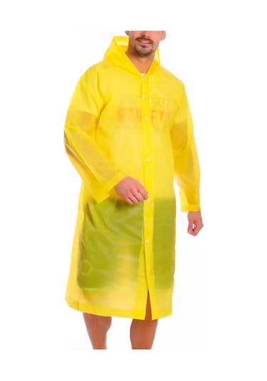 Unisex Kadın ve Erkek Yağmurluk Eva Çıtçıtlı Kapüşonlu Sarı