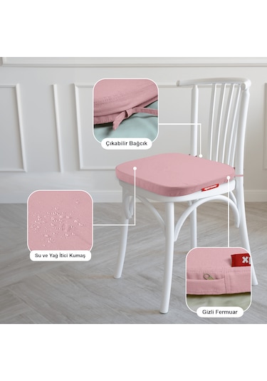 Xpermate 6'lı Standartfit Oval Sandalye Minderi 42x42x5 Pembe
