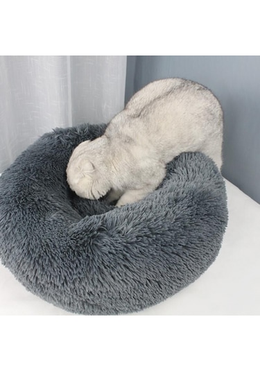 Mufunye Yumuşak Peluş Yuvarlak Evcil Hayvan Yatağı İçin Kedi Küçük Köpekler İçin Renkli Mavi - 60 Cm Çap