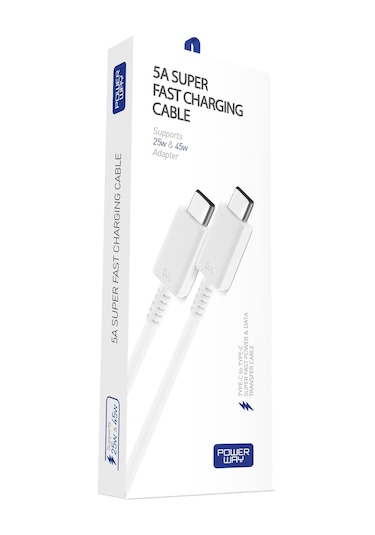 Powerway S5 45 W Hızlı Şarj Destekli 5A İki Ucu Type-C Şarj ve Data Kablosu