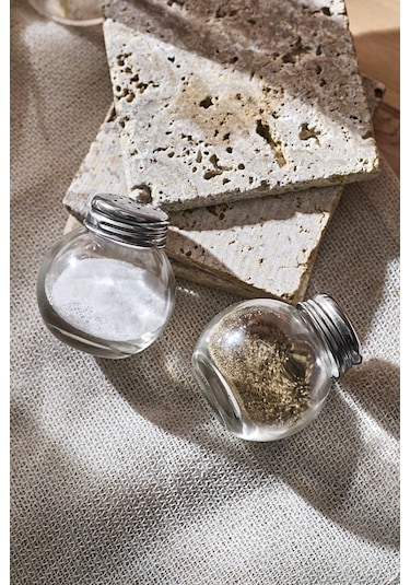 Salty Cam 12'li Tombik Tuzluk Seti 50 Ml Tek Kişilik Tuzluk-karabiberlik Seti Paslanmaz Çelik Kapak Seffaf Şeffaf