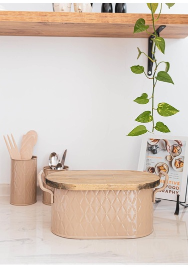 The Mia Prizma Ekmek Saklama Kabı Karamel 40x22x18 Cm Krem