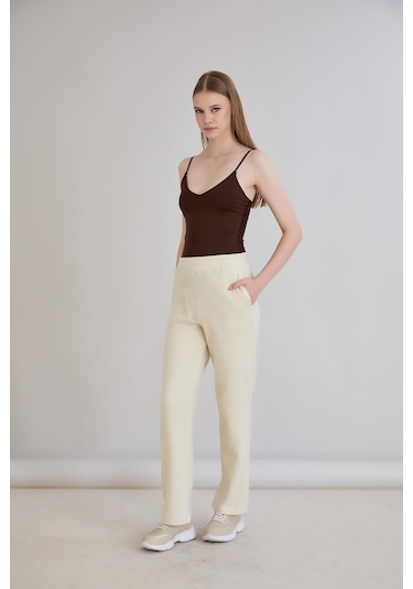Sortie Collection Simli Örme Pantolon Bej