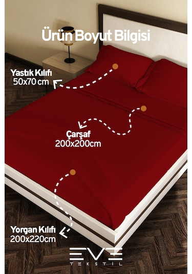 Eve Tekstil %100 Pamuk Ranforce Çarşaflı Yastık Ve Yorgan Kılıflı Çift Kişilik Nevresim Takımı 200x220 Cm Bordo