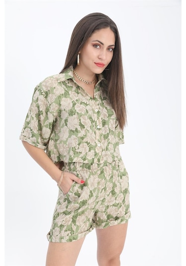 Gömlek Baskılı Kolu Duble Katlamalı - Yeşil-yeşil Yeşil
