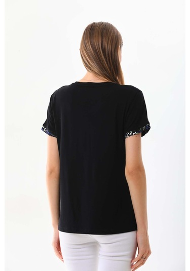 Sistas Kadın V Yaka Kısa Kol Bluz 23152 Siyah