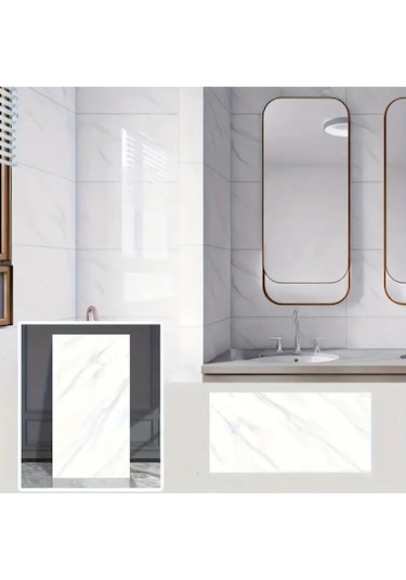 Periboia Beyaz Mermer Desenli Alüminyum Plastik Duvar Stickerı Karışık Renkli