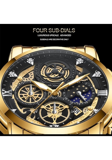 Altın Va Va Voom Spor Saatler Erkekler İçin Altın Üst Marka Lüks Paslanmaz Çelik Kol Saati Adam Saat Moda Chronograph Kol Saati No Packaging