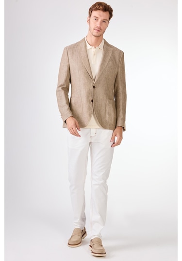 Dufy Bej Mono Yaka Slim Fit Erkek Ceket Bej