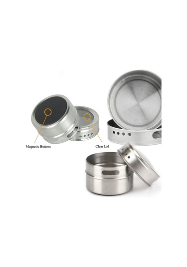 Kaliteli Paslanmaz Çelik 3 Lü Paket Mıknatıslı Baharatlık Cin114 Gri