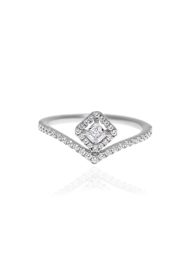 Kadın Kare Taş Detay Gümüş Yüzük