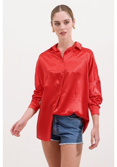 3985 Oversize Saten Gömlek - Kırmızı 3985bgd19-006-14516 001