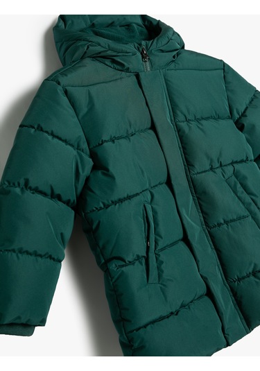 Koton Şişme Mont Kapşonlu Cep Detaylı Yeşil 5wkb00008tw Yeşil