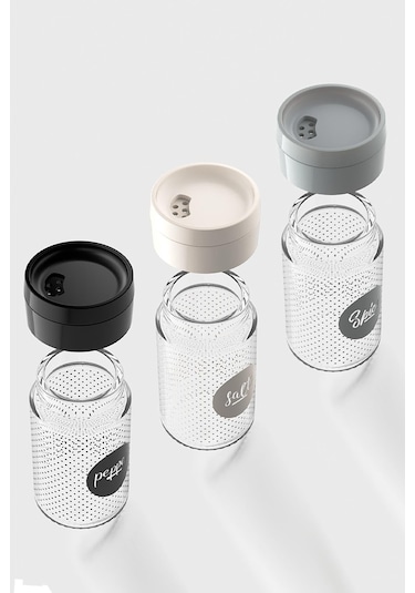 Renga Dorian Yazı Desenli 105 Ml 3'lü Cam Tuzluk Biberlik Seti 122007 Siyah-bej-gri Çok Renkli