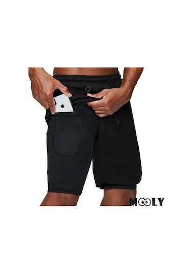 Mooly Unisex Koşu Ve Antrenman Sporcu Şortu 2 In 1 Siyah