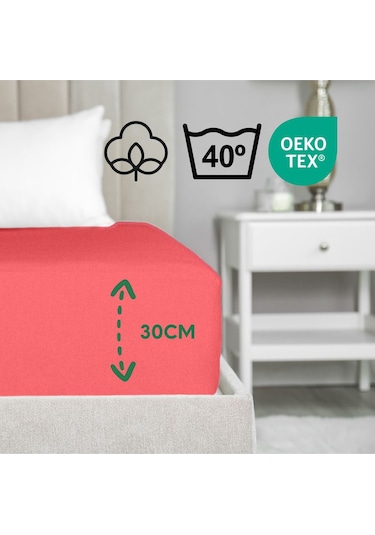 Home Eco Lastikli Çarşaf %100 Pamuk Tek / Çift Kişilik Ekonomik Serisi Oeko-tex Sertifikalı Çilek Kırmızısı