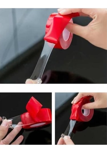 Ams Net 2 Metre Güçlü Yapışkanlı Çift Taraflı Slikon Pratik Şeffaf Bant