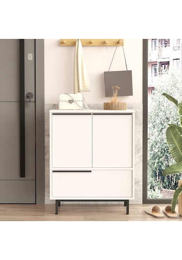 Robin Home Lidya Ayakkabılık Çok Amaçlı Dolap 3 Kapaklı Metal Aya Beyaz