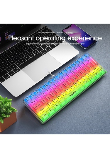 Xindoker Hxsj V700t 61 Tuşlu Rgb Aydınlatmalı Şeffaf Oyun Klavyesi - Ergonomik Tasarım, Çıkarılabilir Kablo, Çoklu Fonksiyon Tuşları