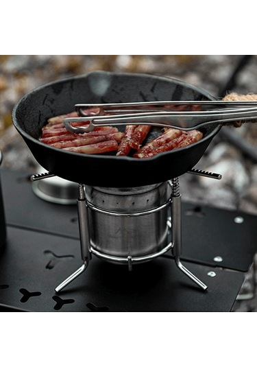 Geeksen Dışarıda Taşınabilir Paslanmaz Çelik Alkol Ocağı - Piknik Kamp Pişirme Ve Su Kaynatma Aleti Gümüş